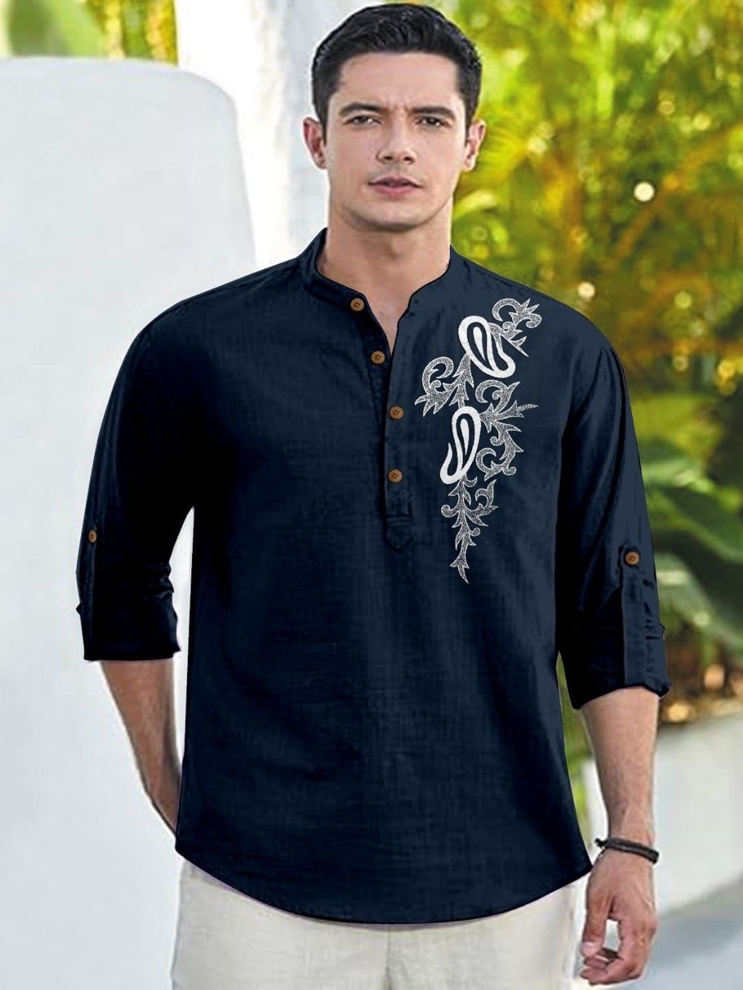 CLOTHING VEDA Men Floral Mandarin Collar Kurta - view 1