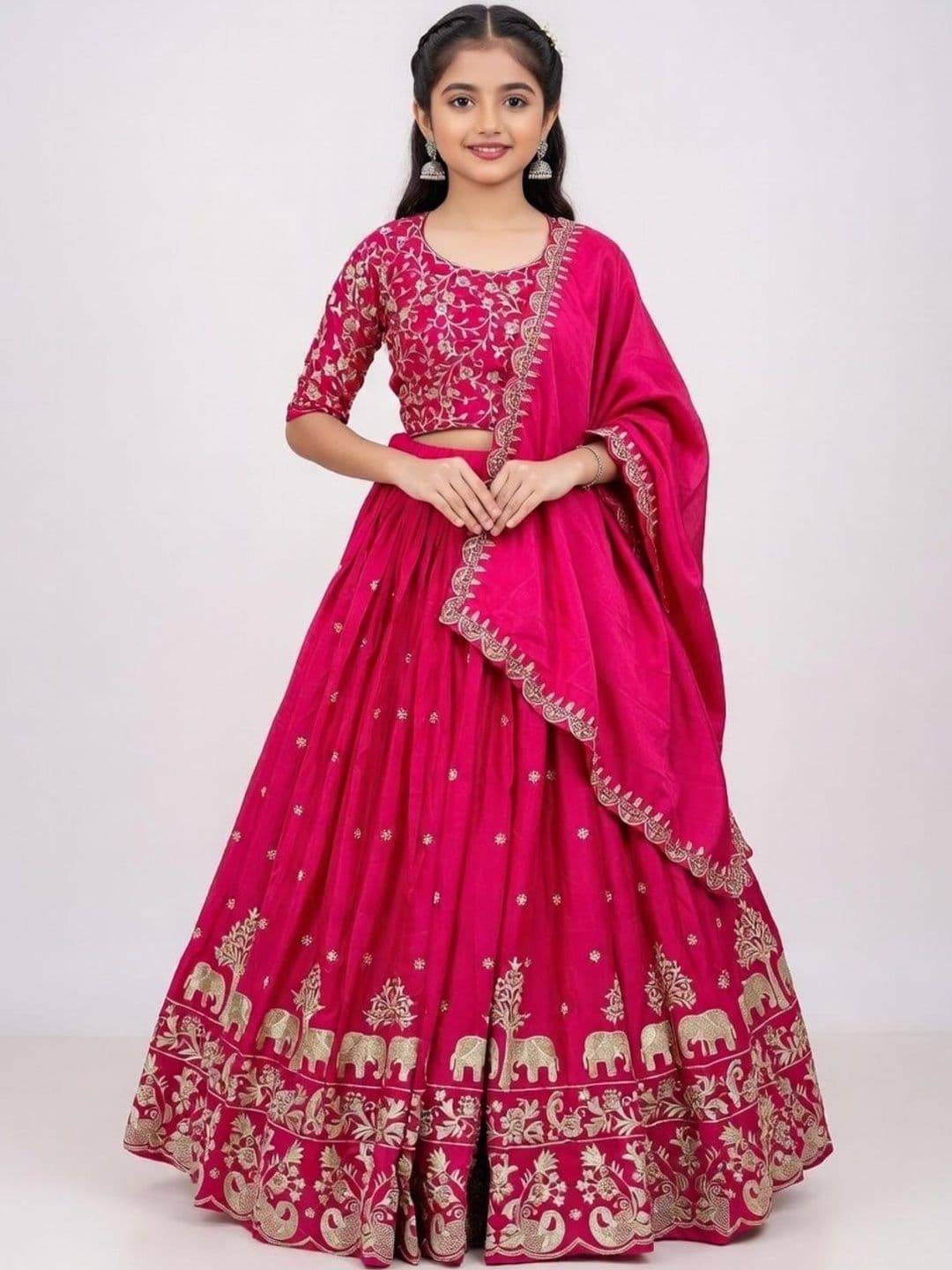 Closin Girls Embroidered Thread Work Semi-Stitched Lehenga & Blouse With Dupatta - view 1