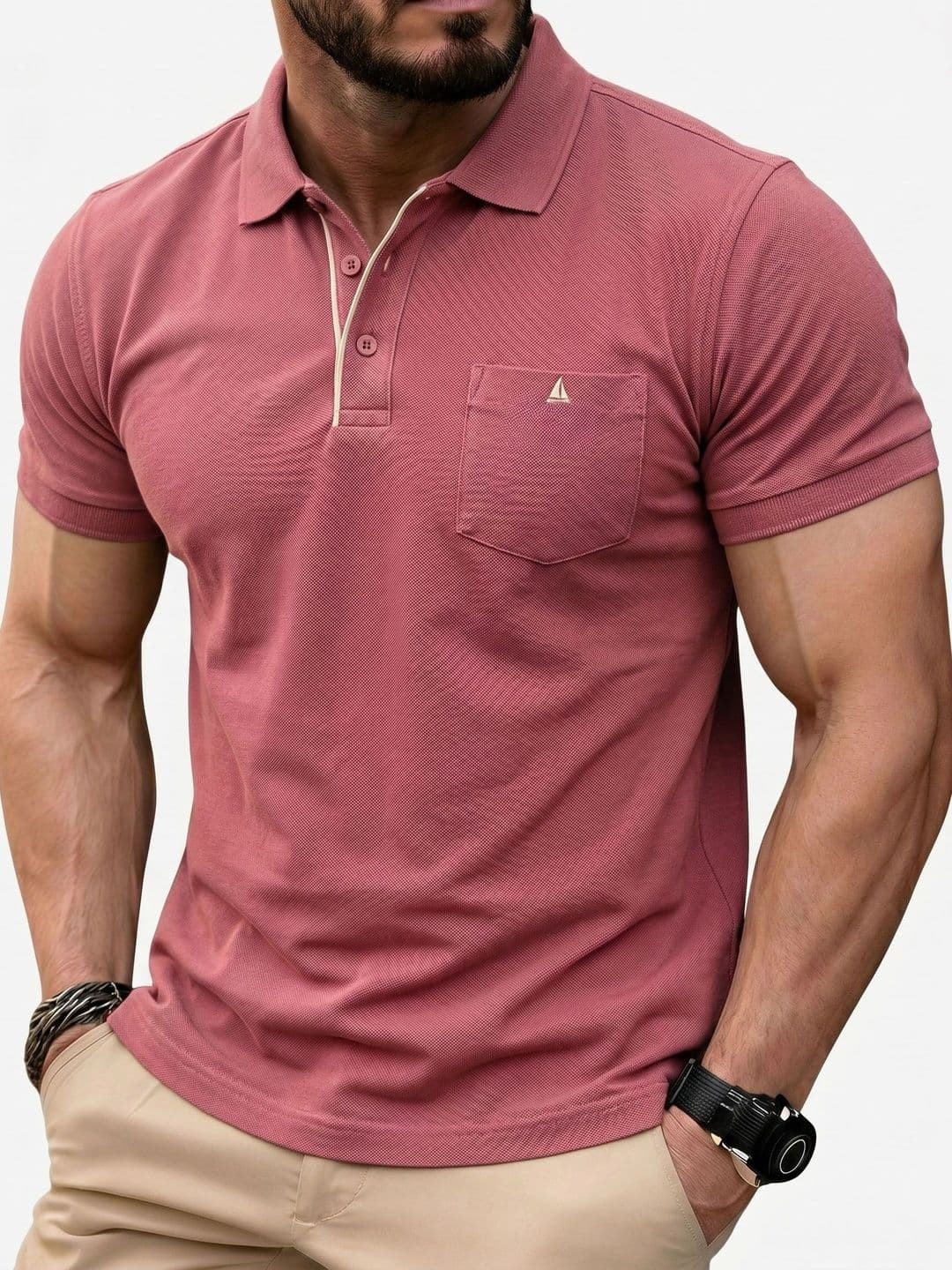 Utopium Men Brand Logo Polo Collar Pure Cotton Pockets T-shirt - view 1