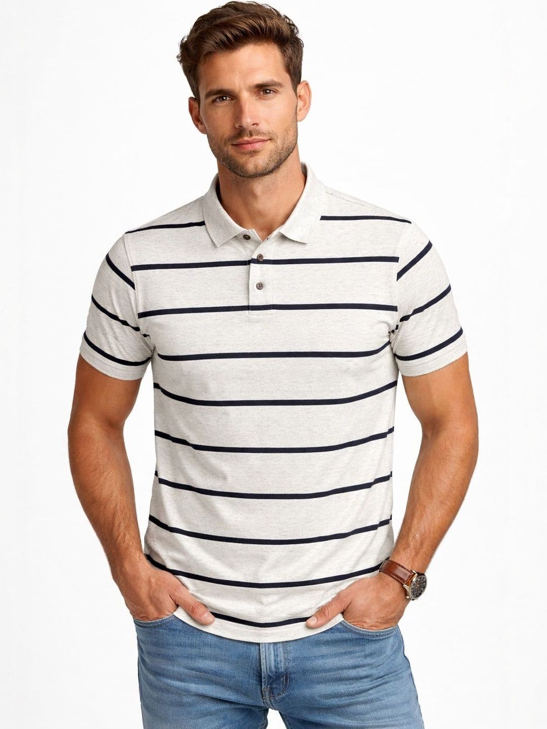 The Roadster Lifestyle Co Striped Polo Collar Tshirts - view 1