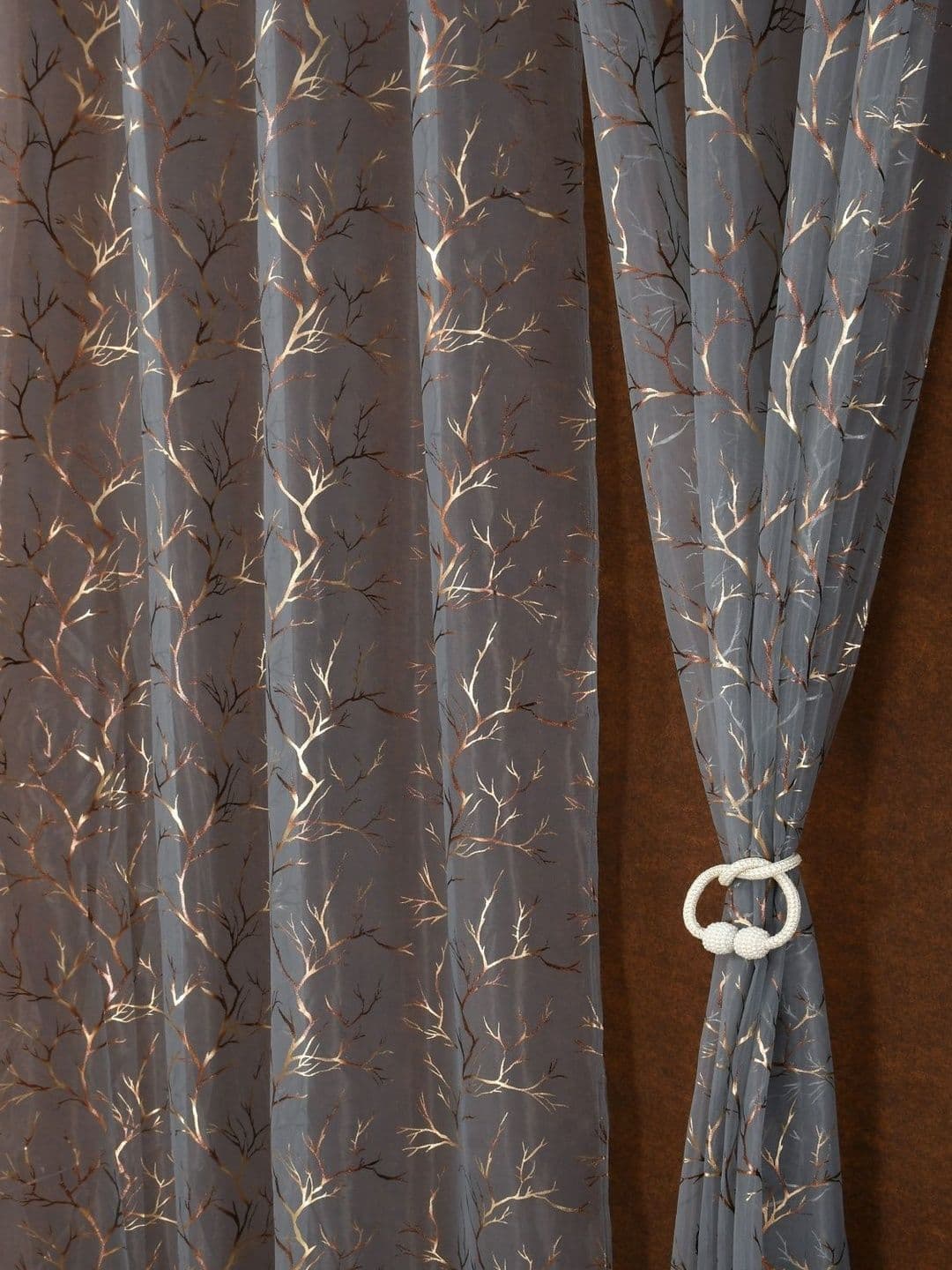 Aura Grey Set of 2 Sheer Long Door Curtain - view 1