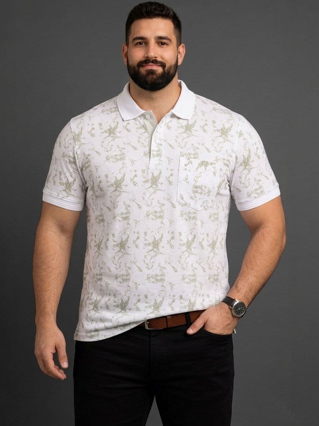 Mast & Harbour Men Printed Polo Collar Pockets T-shirt - view 1
