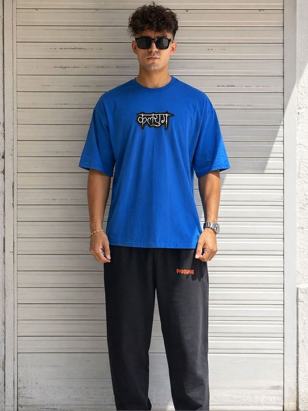 BDSQUARE Typography Printed Round Neck Cotton Oversized T-shirt - view 1