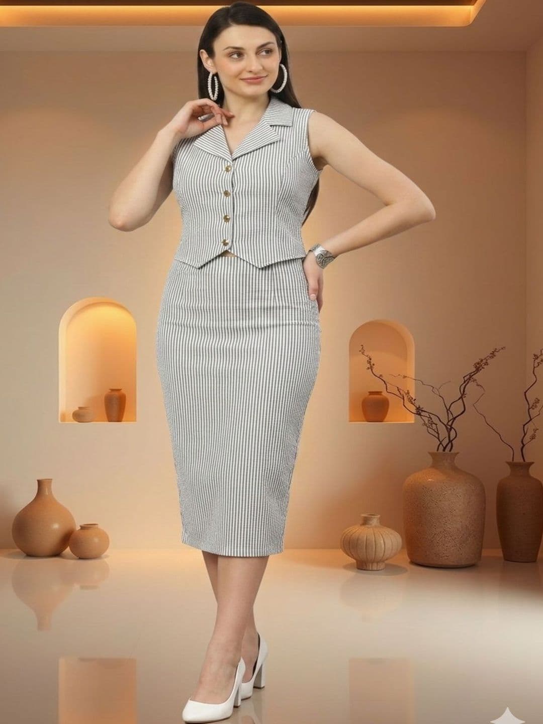 JAKANARY Striped Vest Top with Skirt - view 1