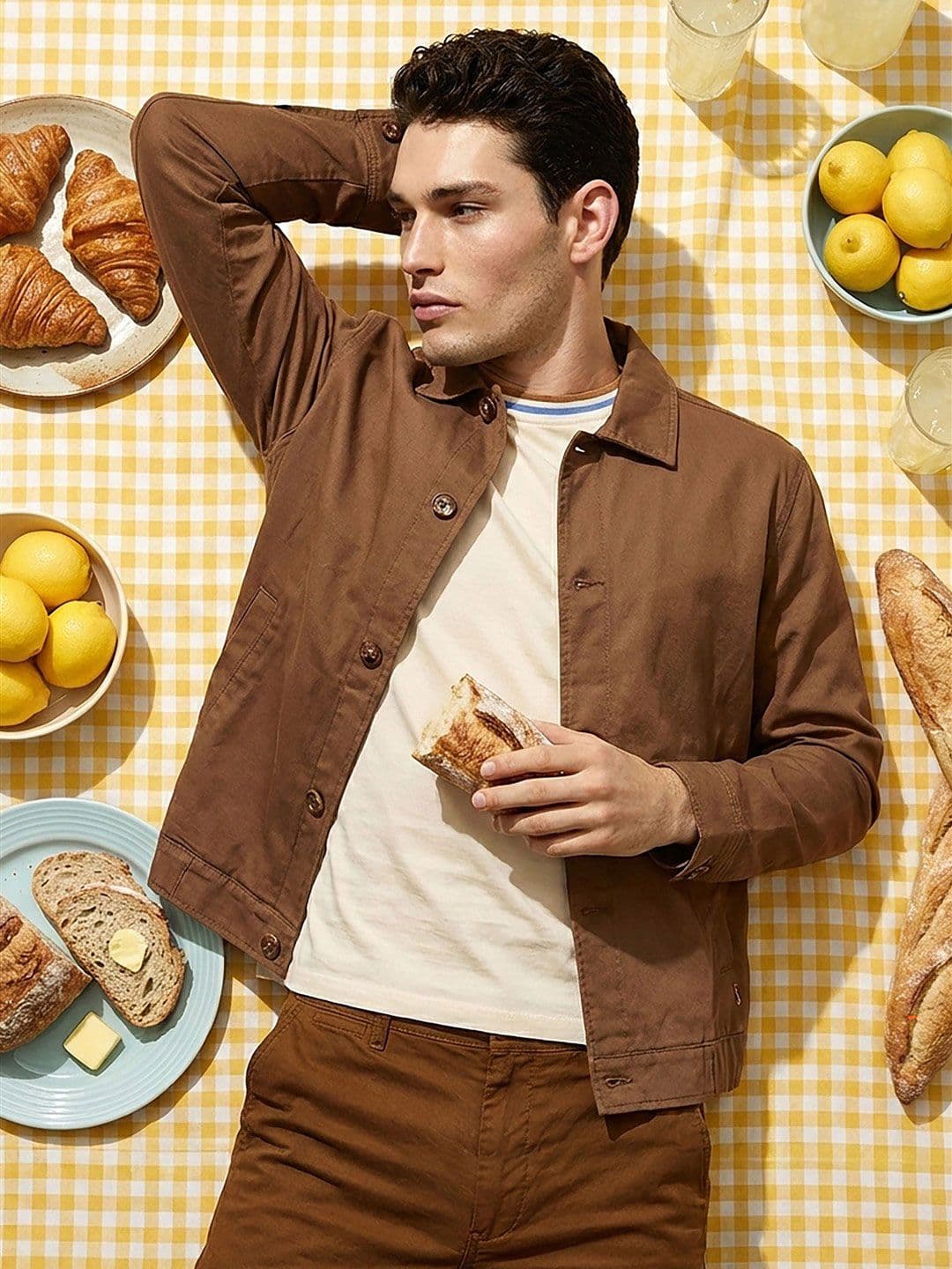 SIMON CARTER LONDON Men Spread Collar Cotton Open Front Jacket - view 1