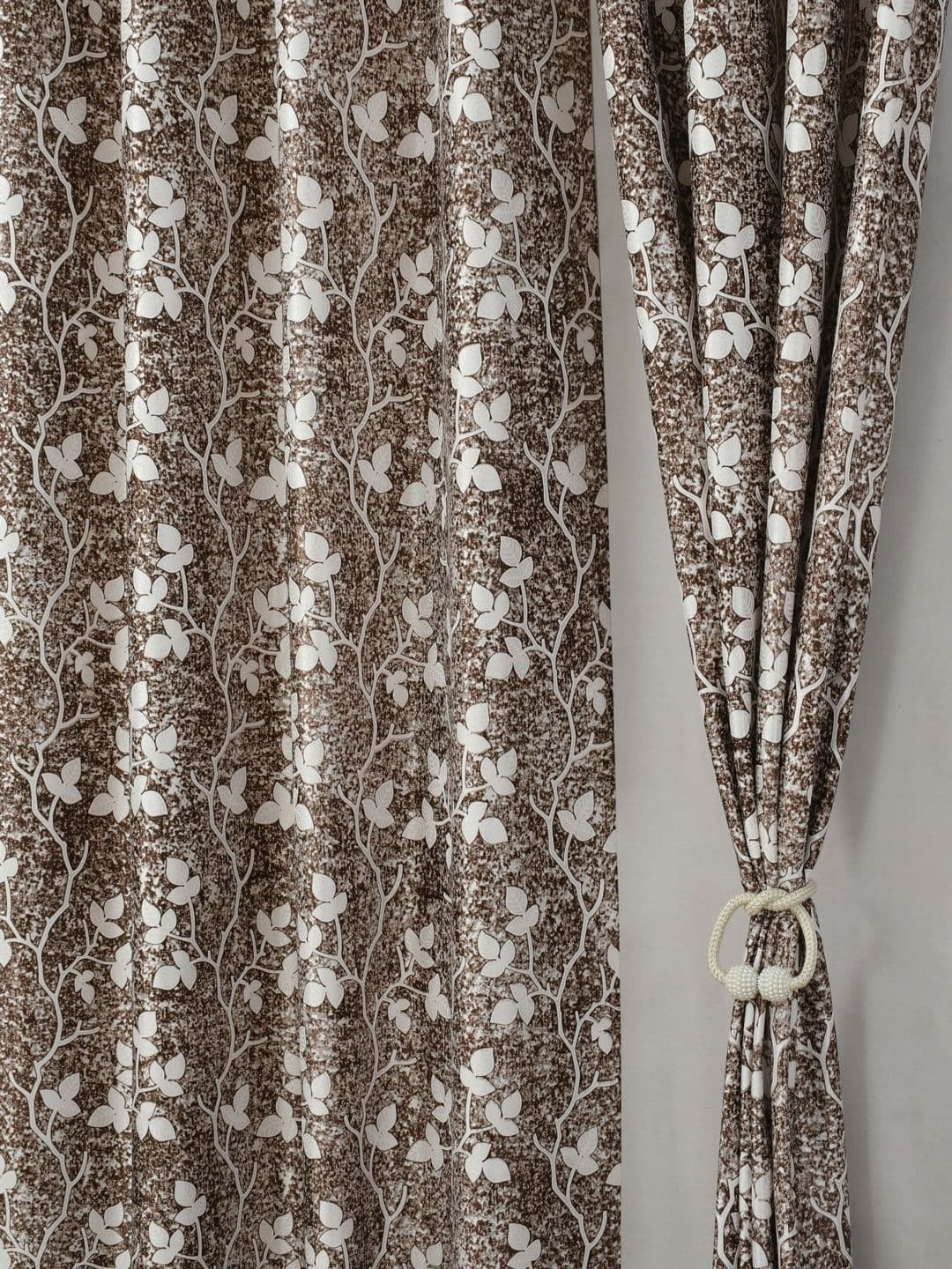 Aura Brown & White Set of 2 Floral Long Door Curtain - view 1