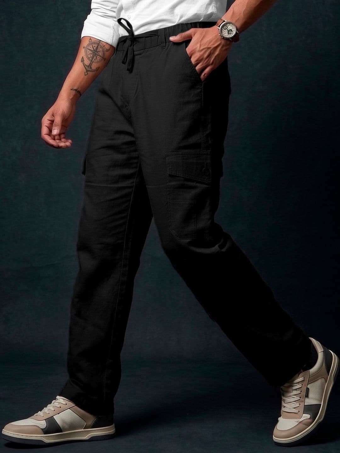 VOGAAN Men Relaxed Straight Fit Easy Wash Cargos Trousers - view 1