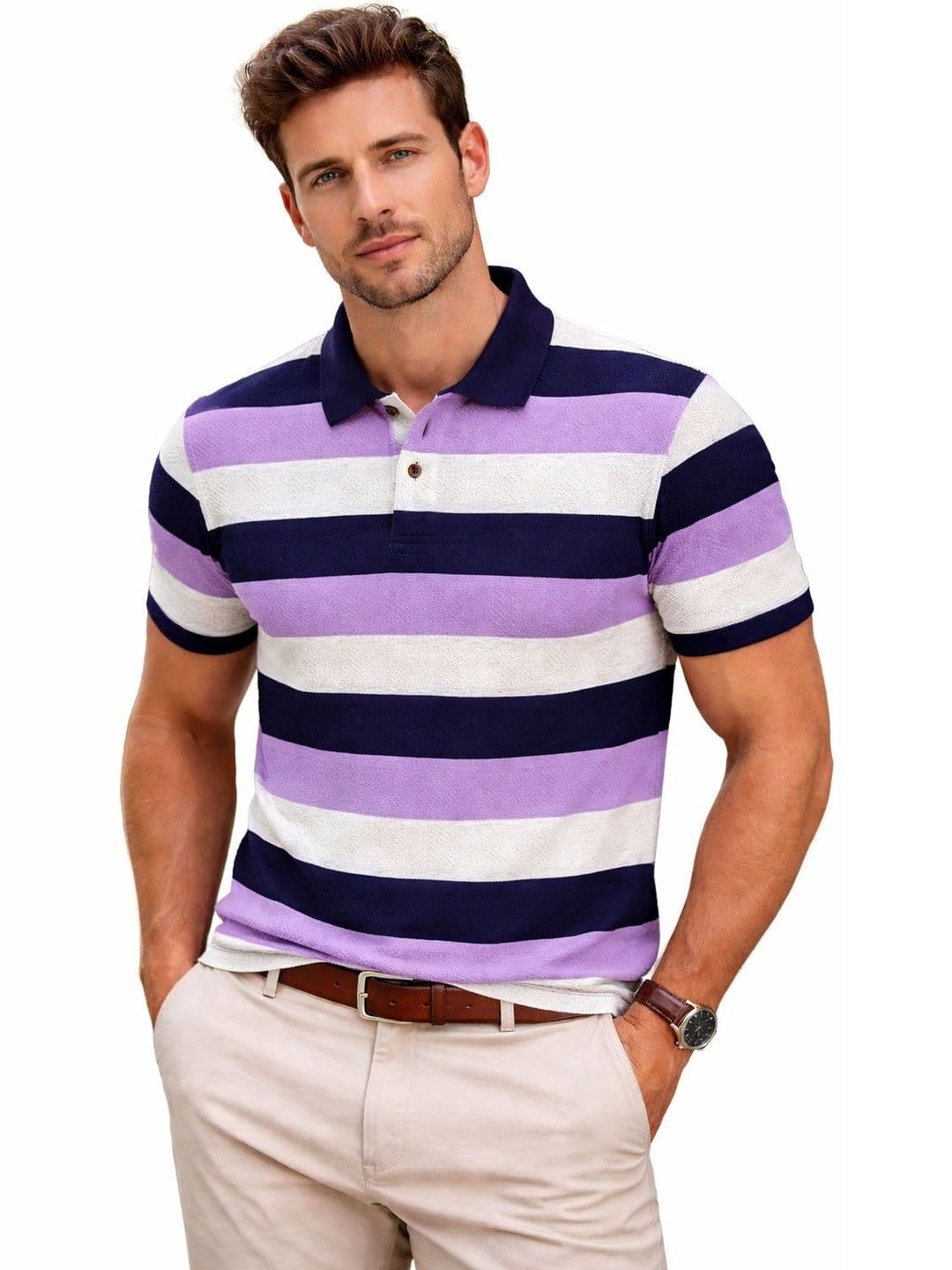 The Roadster Lifestyle Co Striped Polo Collar Tshirts - view 1