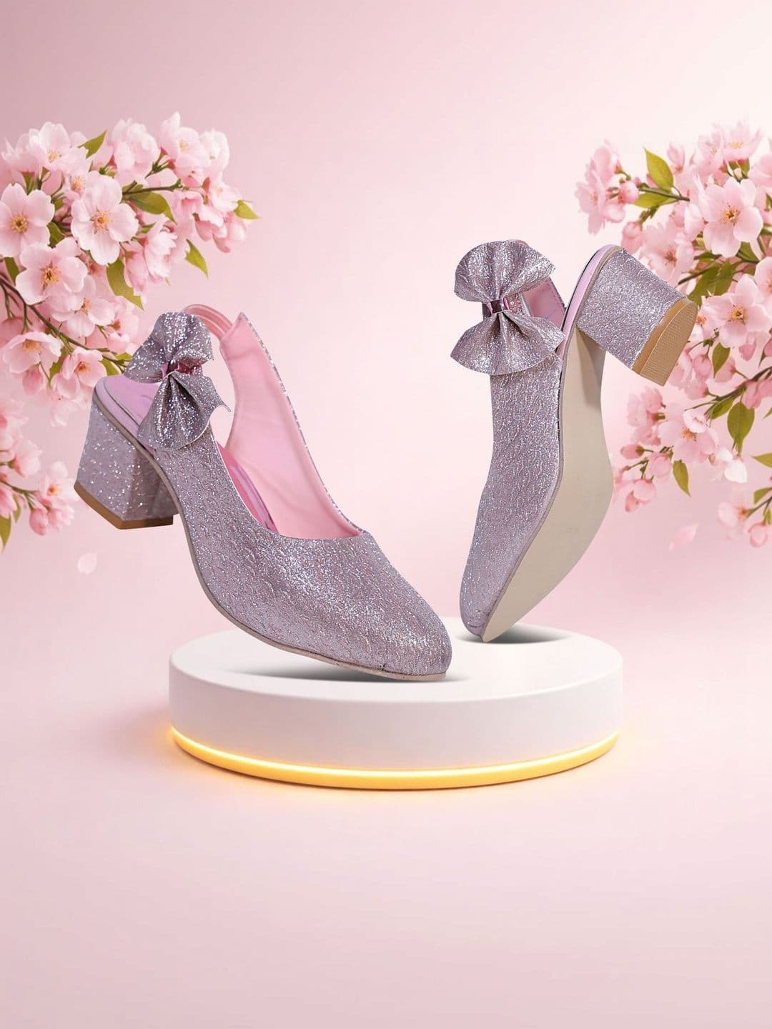 MUKUNDU Girls Textured Glitter Block Heels - view 1