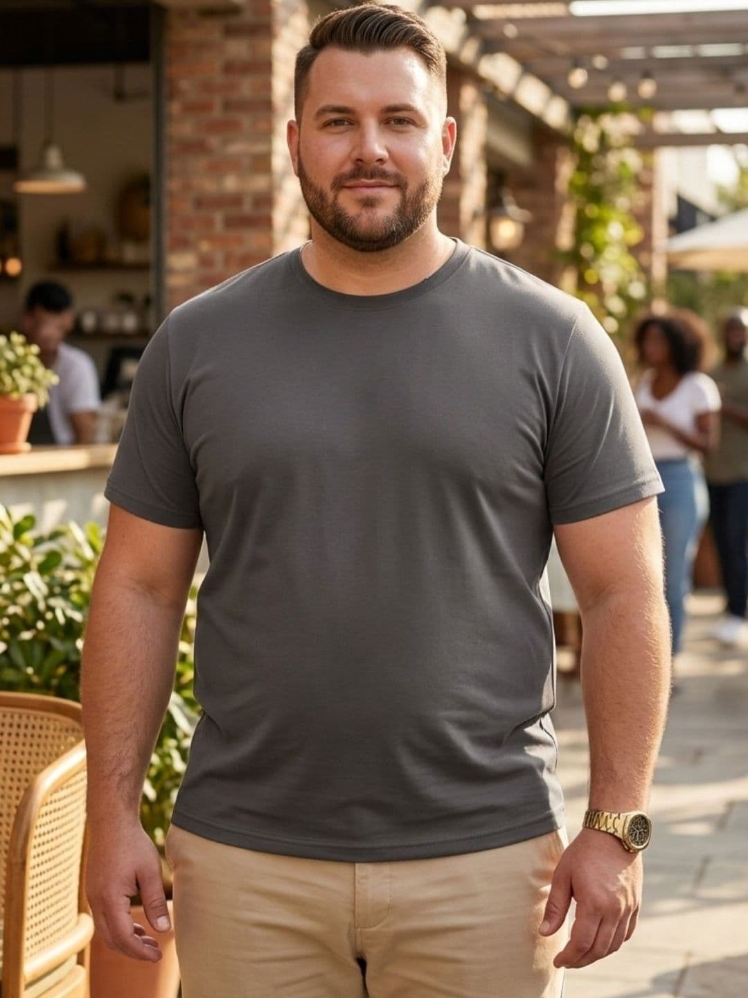 Sztori Rigo Men Plus Size Dark Grey Solid Round Neck Regular Fit Cotton T-shirt - view 1