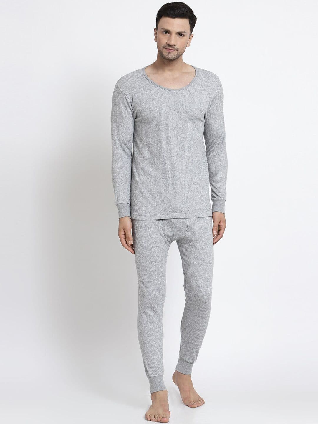 Kalt Men Grey Melange Solid Thermal Set - view 1