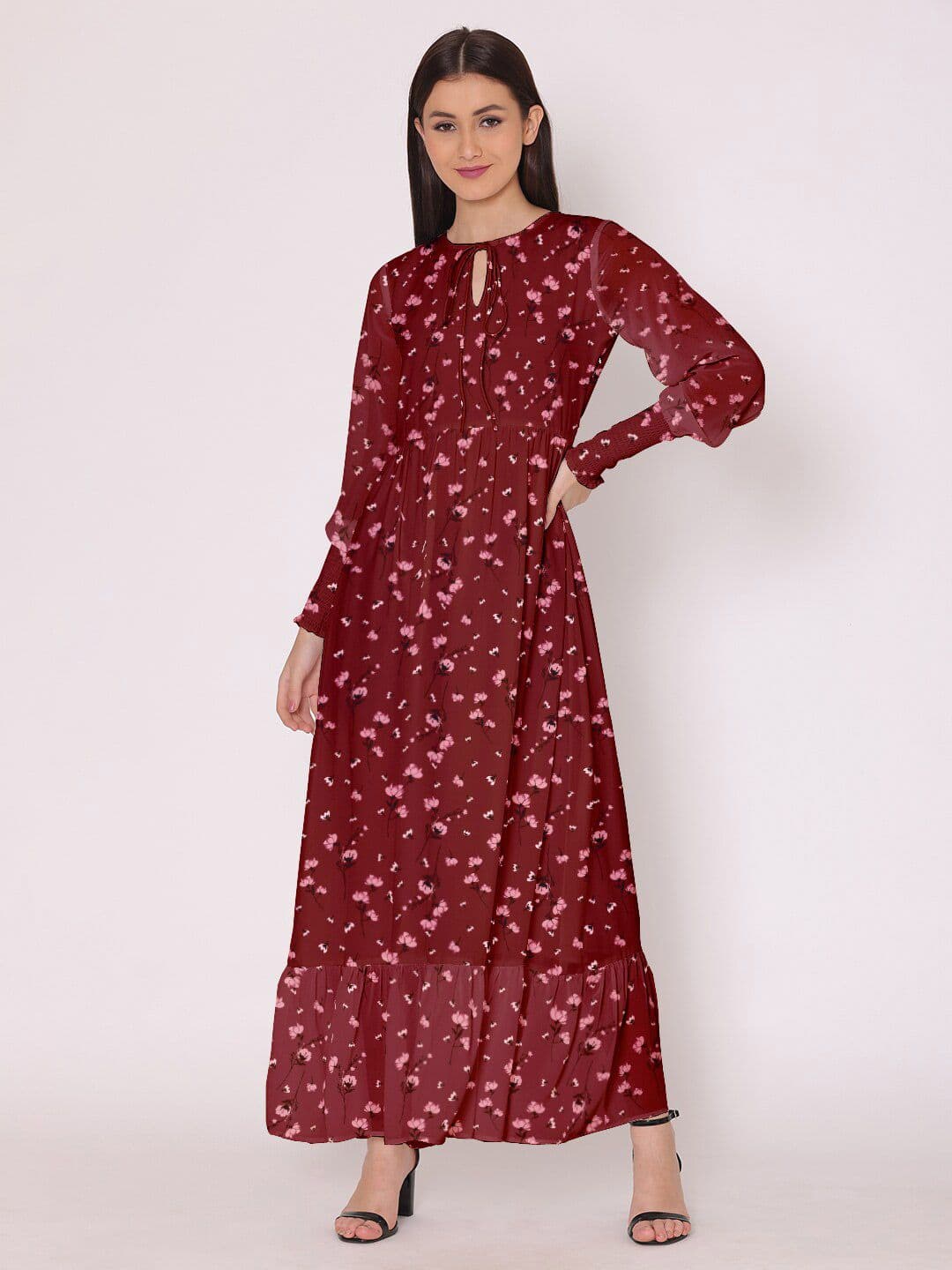 DressBerry Women Floral Tie-Up Neck Georgette Maxi Dress - view 1