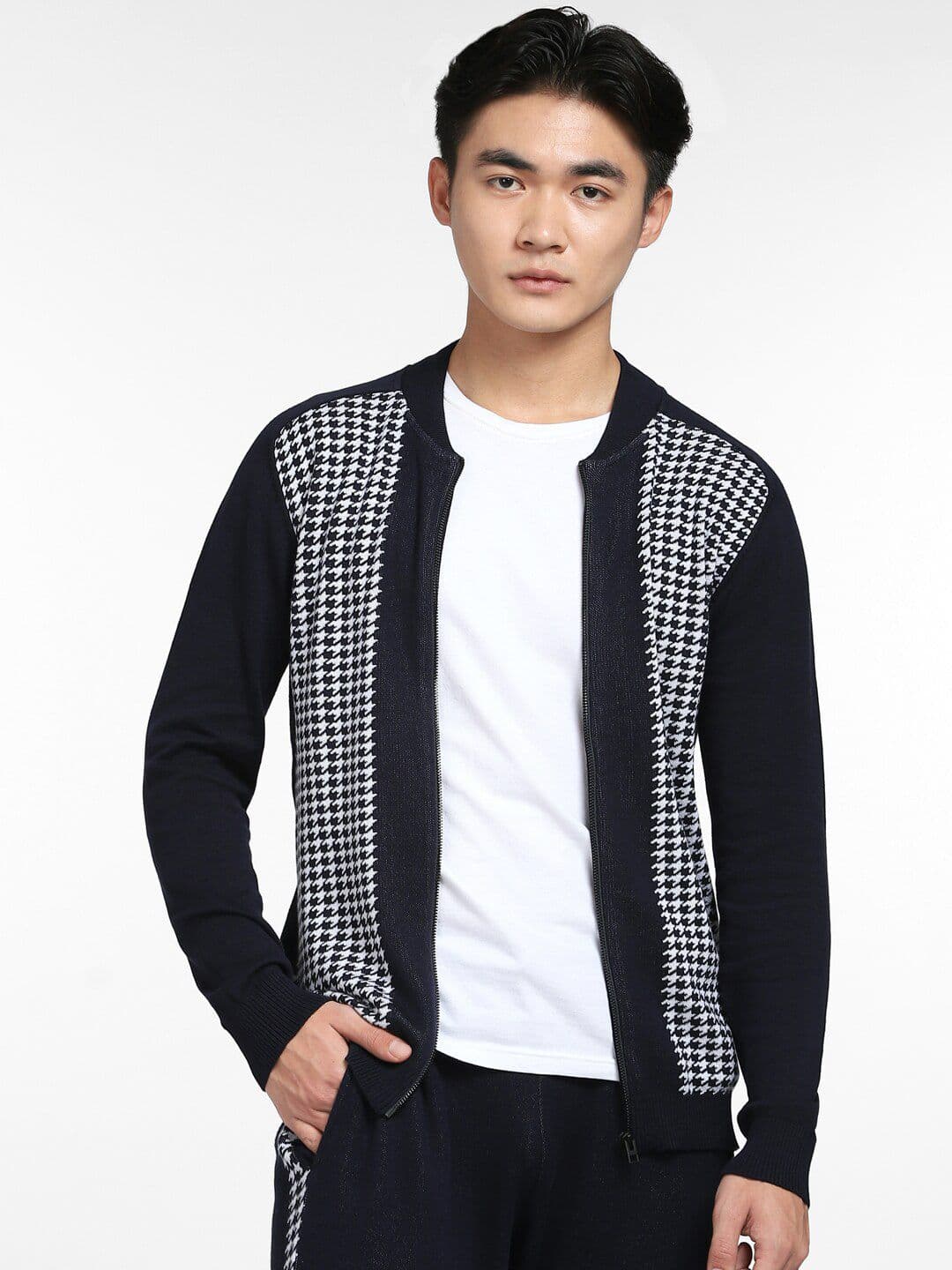 Jack & Jones Men Blue Checked Open Front Jacket - view 1