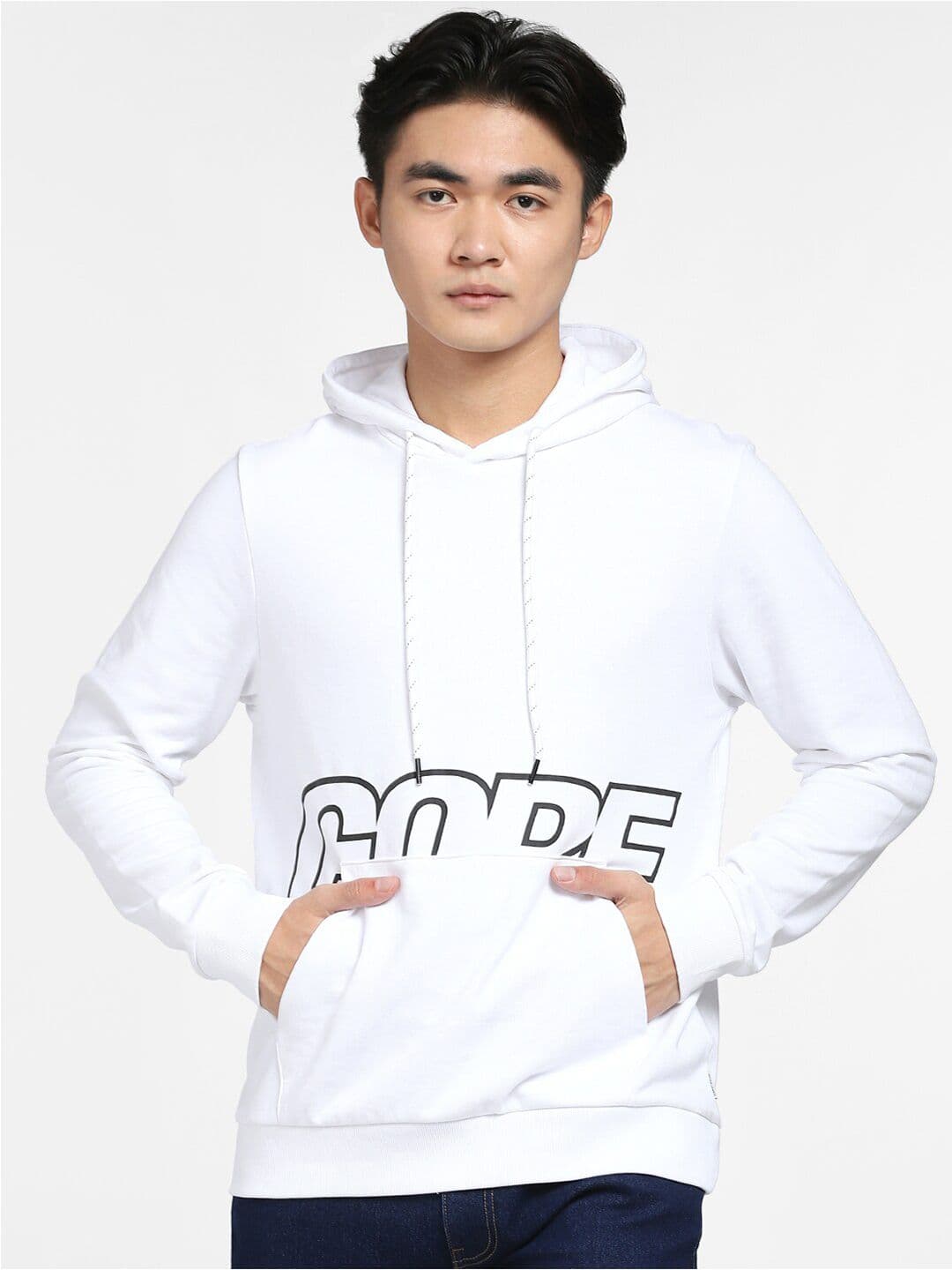 Jack & Jones Men White Printed Hooded Jjco Lucos LS S Sweatshirt - view 1