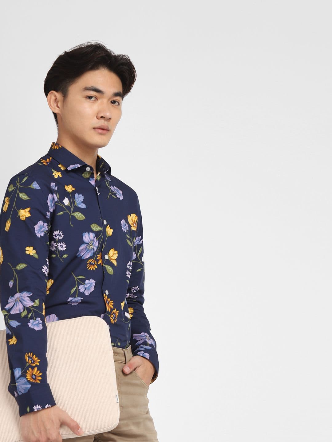 Jack & Jones Men Blue Slim Fit Floral Printed Casual Cotton Shirt - view 1
