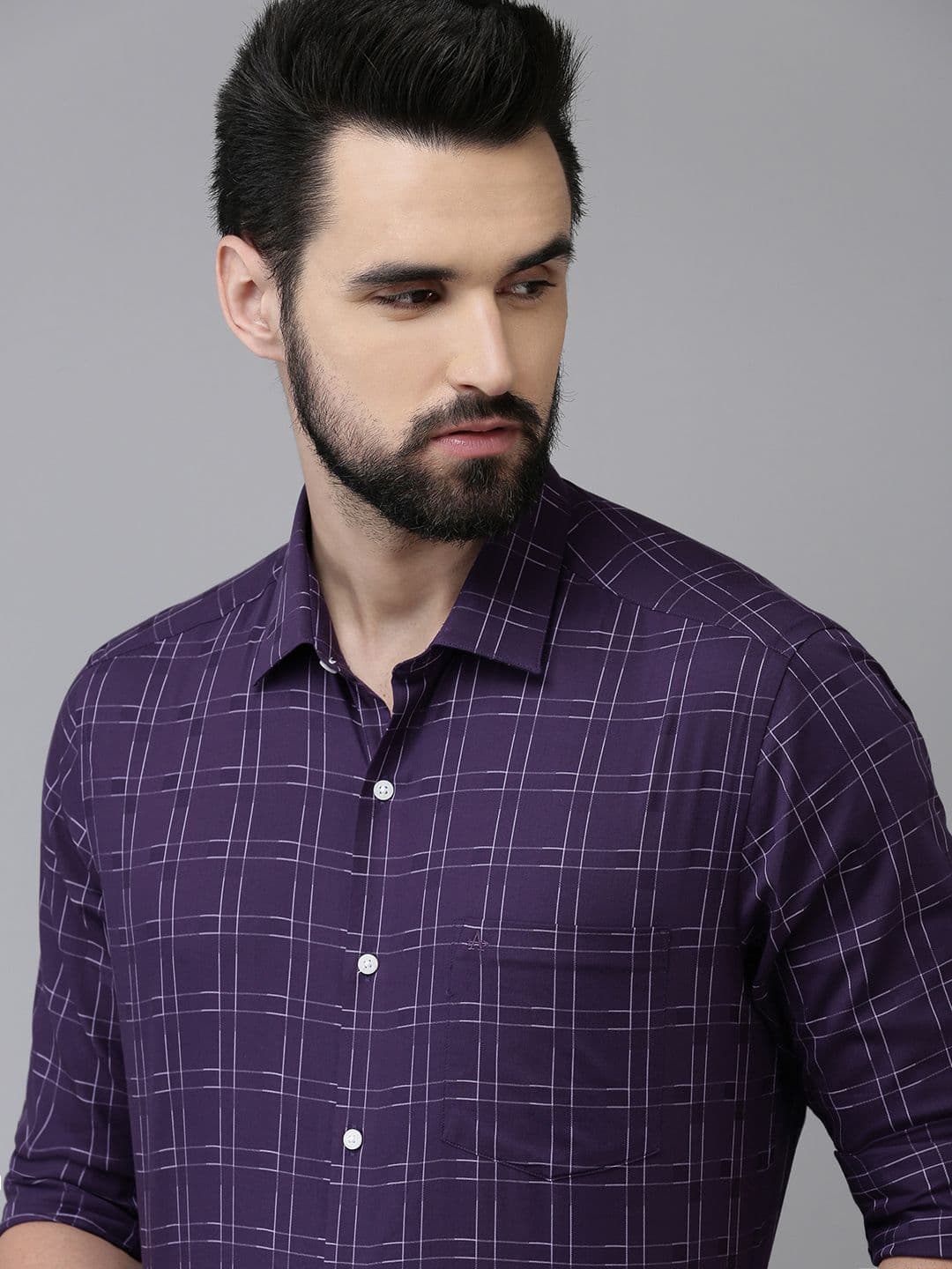 Arrow Men Purple & White Manhattan Slim Fit Checked Pure Cotton Formal Shirt - view 1