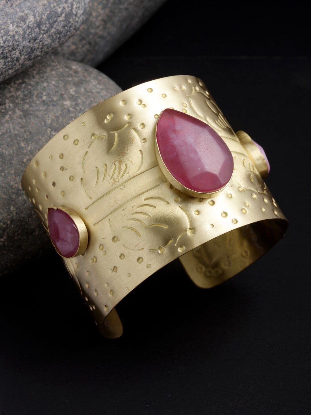 VOGUE PANASH Women Gold-Toned & Violet Brass Gold-Plated Cuff Bracelet - view 1