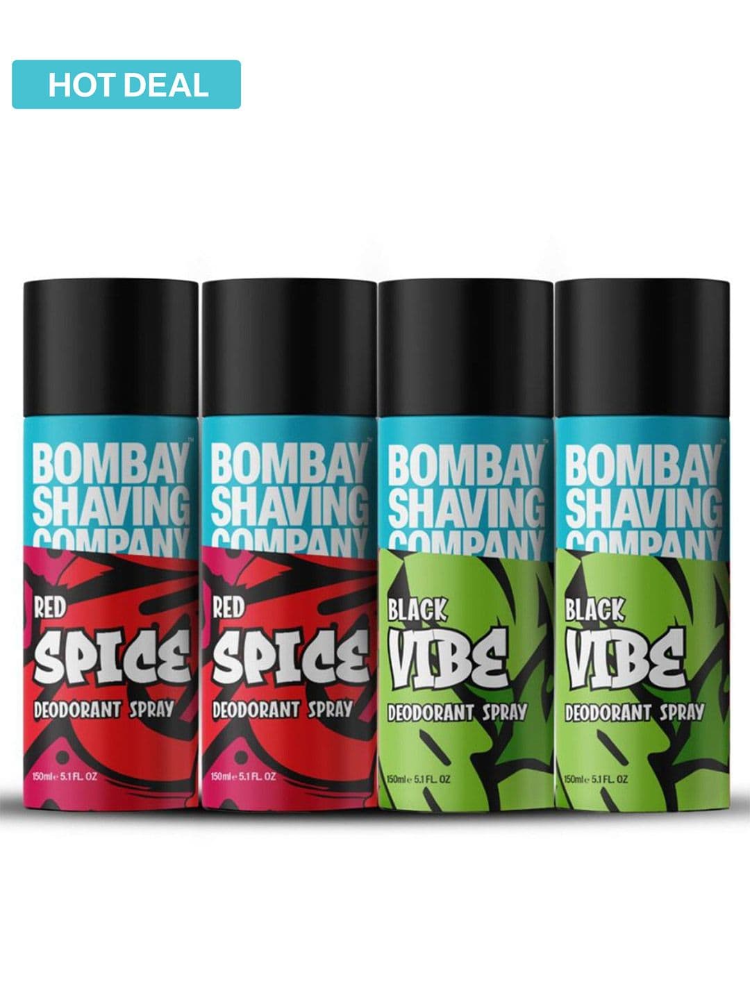 Bombay Shaving Company Men Set of 2 Red Spice & 2 Black Vibe Deodorant Spray - 150ml each - view 1