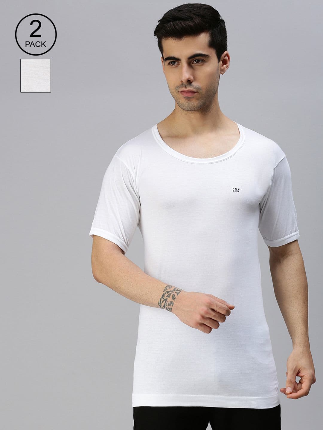 Lux Cozi Men Pack of 2 White Solid Organic Cotton Basic Innerwear Vests - view 1