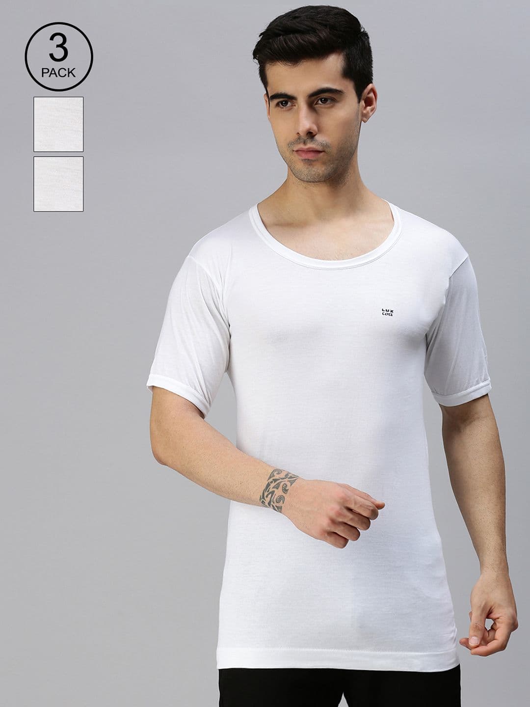 Lux Cozi Men White Pack Of 3 Solid Organic Cotton Innerwear Vests - view 1