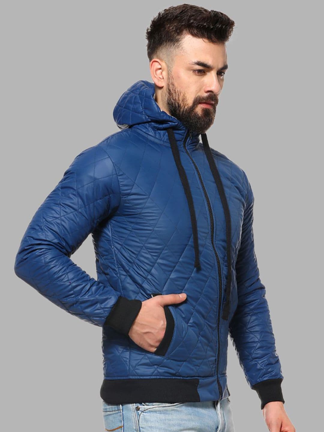 CAHOOT Men Blue Black Striped Windcheater Outdoor Puffer Jacket - view 1