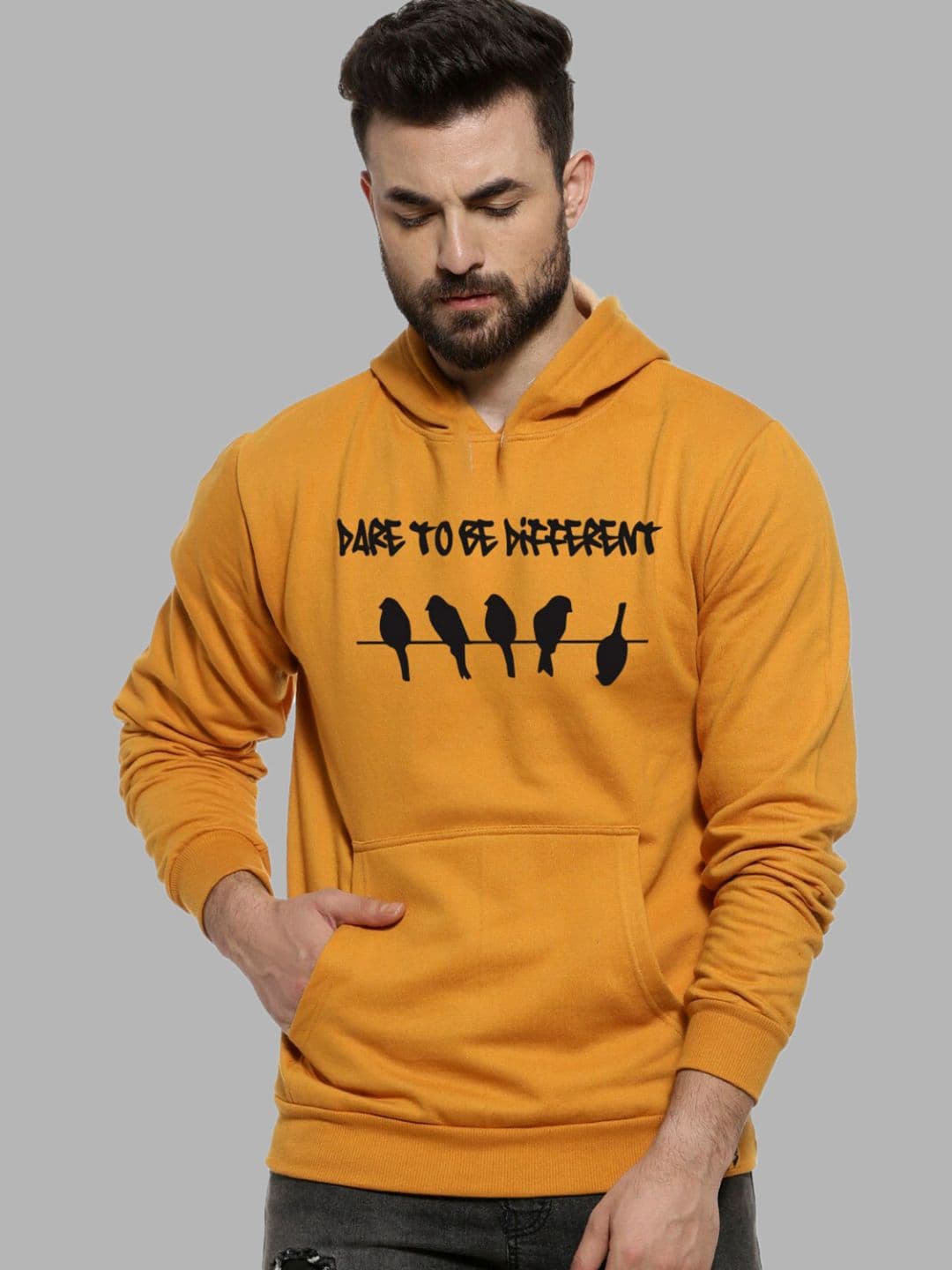 CAHOOT Men Mustard Printed Hooded Sweatshirt - view 1