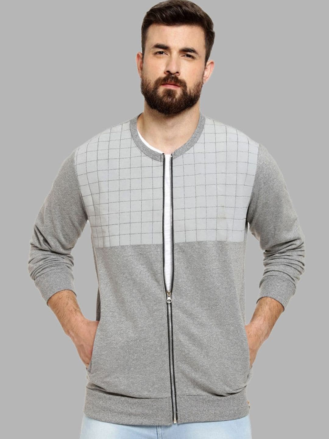 CAHOOT Men Grey Geometric Windcheater Outdoor Tailored Jacket - view 1
