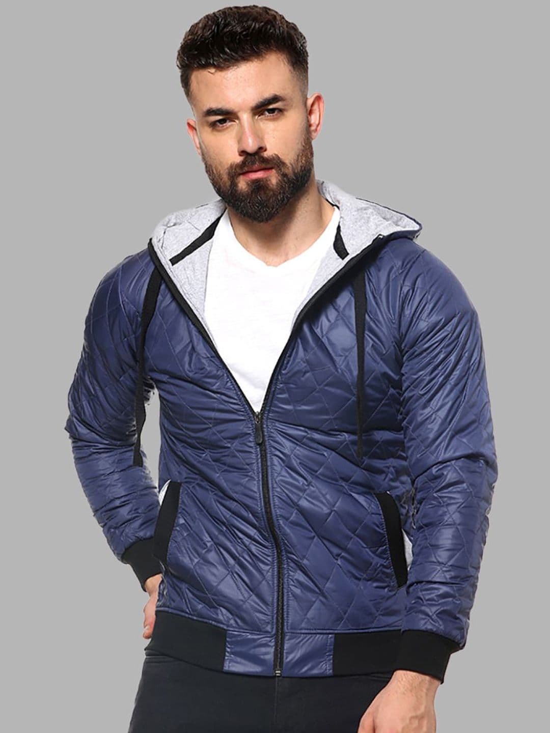 CAHOOT Men Navy Blue Windcheater Outdoor Hooded Puffer Jacket - view 1