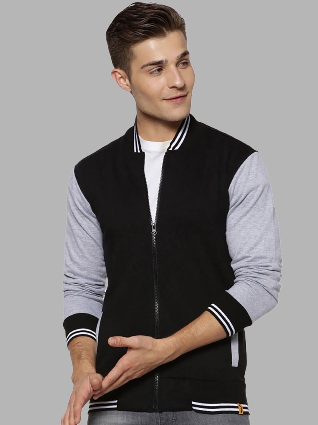 CAHOOT Men Black Grey Colourblocked Windcheater Outdoor Varsity Jacket - view 1