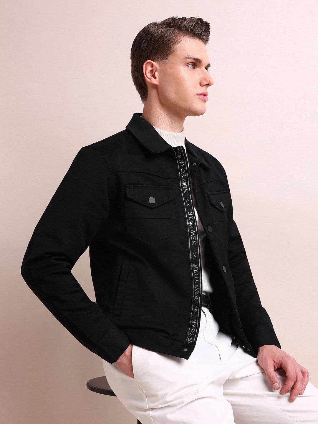 Arrow New York Men Black Tailored Jacket with Patchwork - view 1