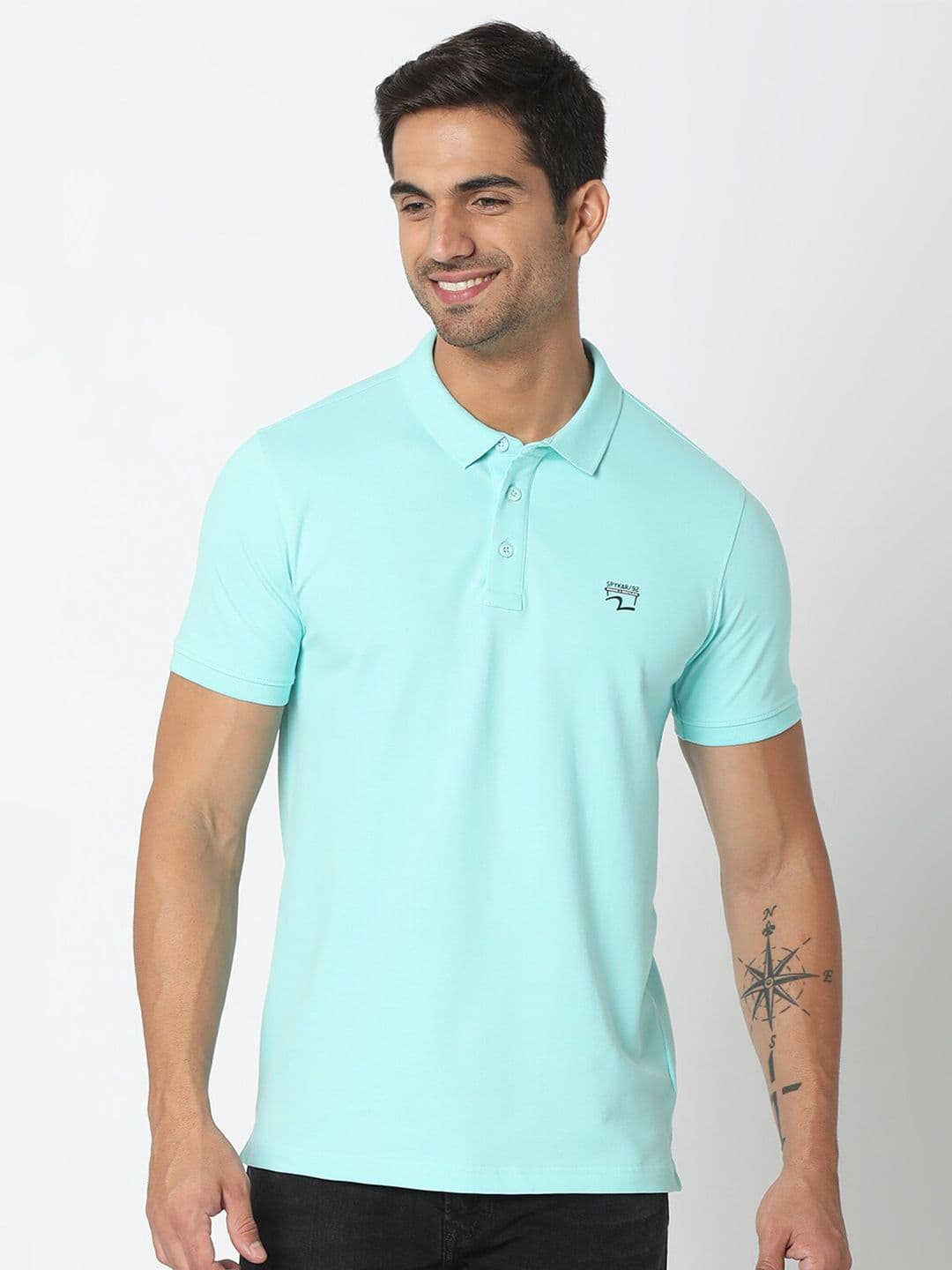 SPYKAR Men Blue Polo Collar Slim Fit Cotton T-shirt - view 1