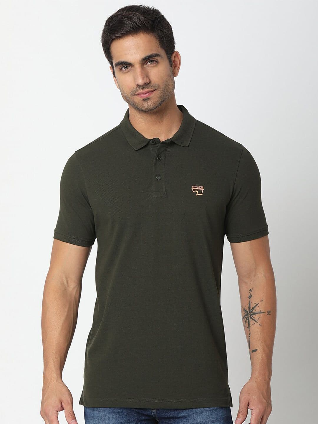 SPYKAR Men Green Polo Collar Cotton Slim Fit T-shirt - view 1