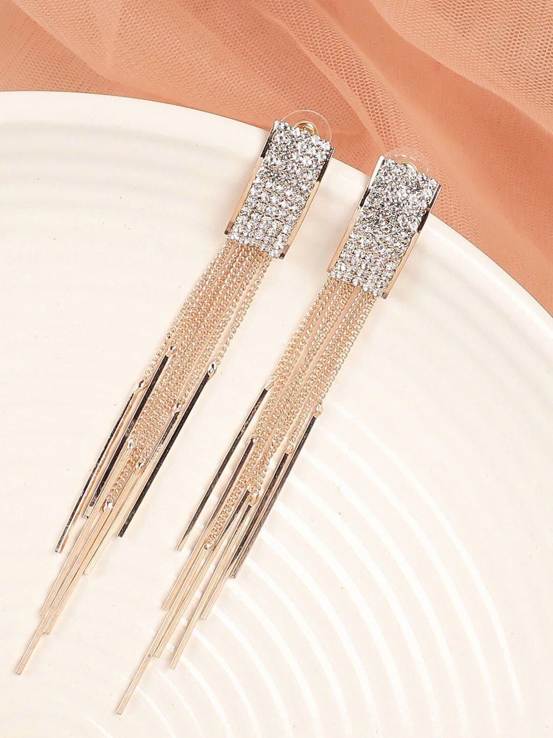 SOHI Women Gold-Toned & White Contemporary Drop Earrings - view 1