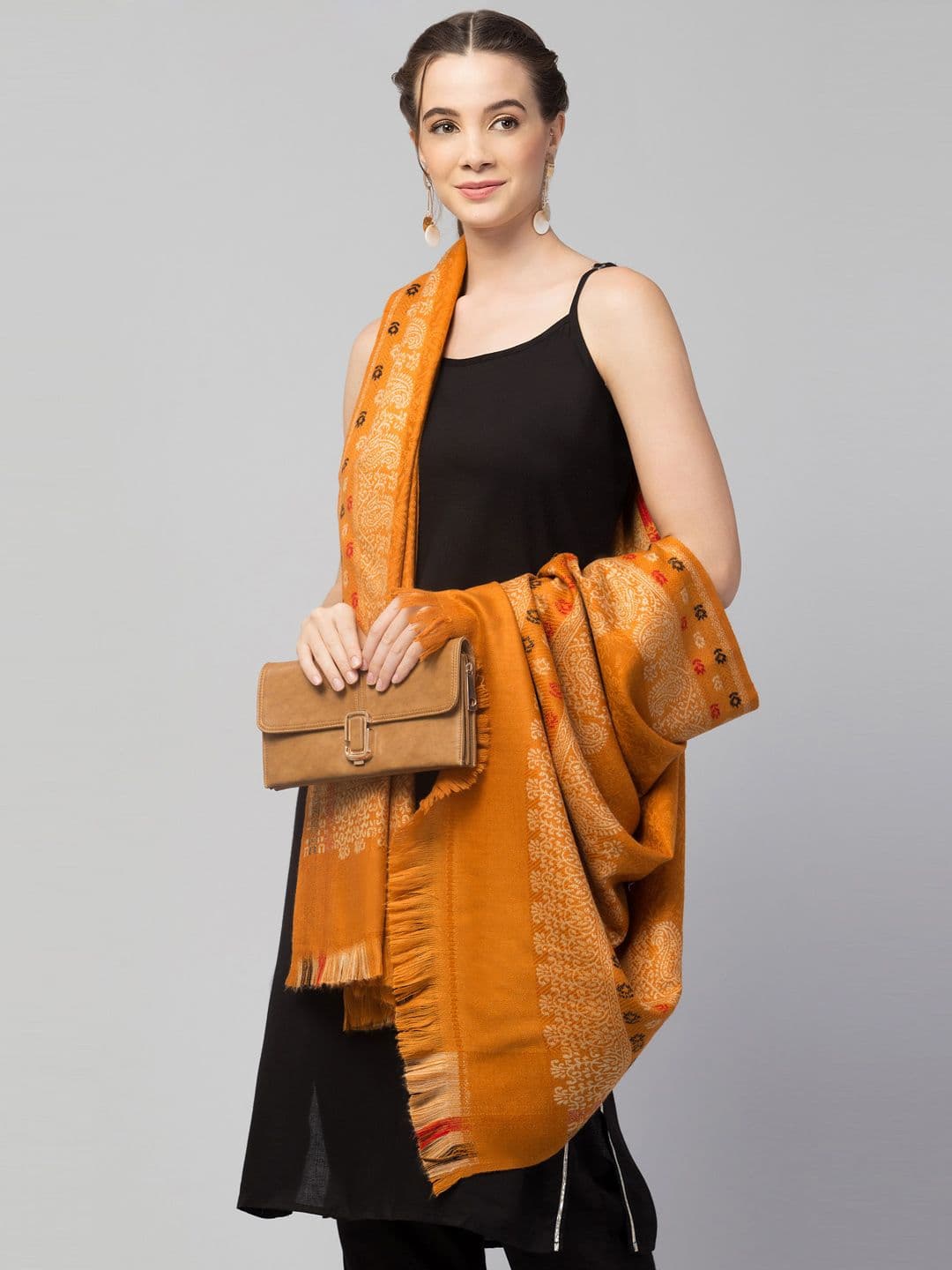 Tweedle Women Yellow Paisley Woven Design Wool Shawl - view 1