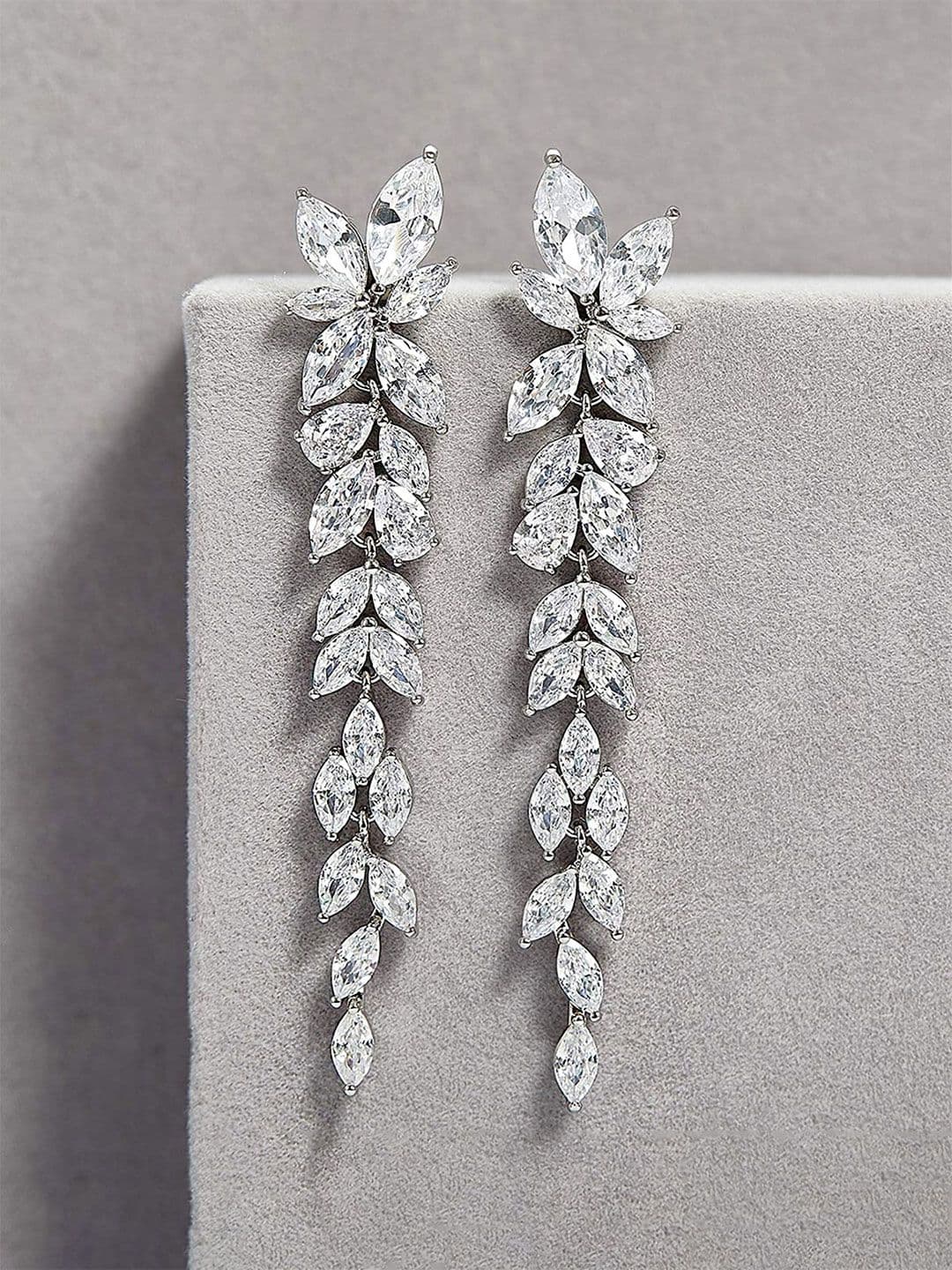Yellow Chimes Silver-Toned & White Leaf Shaped Drop Earrings - view 1