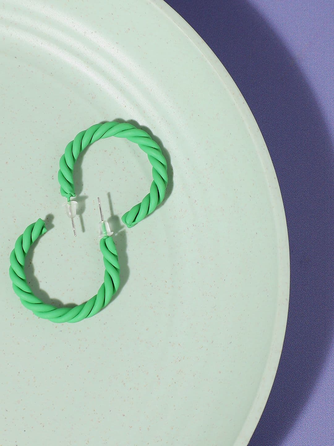 SOHI Green Contemporary Half Hoop Earrings - view 1