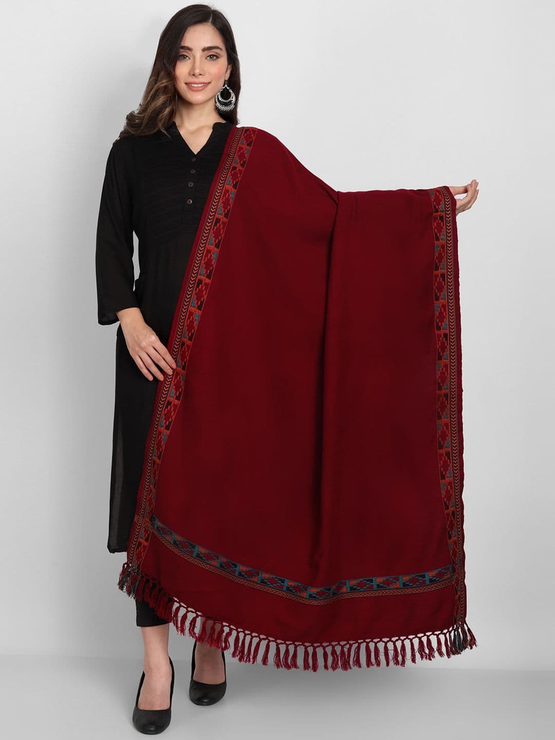 Zamour Women Maroon Woven Design Shawl - view 1