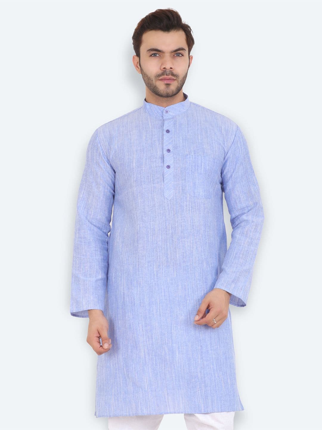Latest Chikan Garments Men Blue Chikankari White Romance Pure Cotton Kurta - view 1