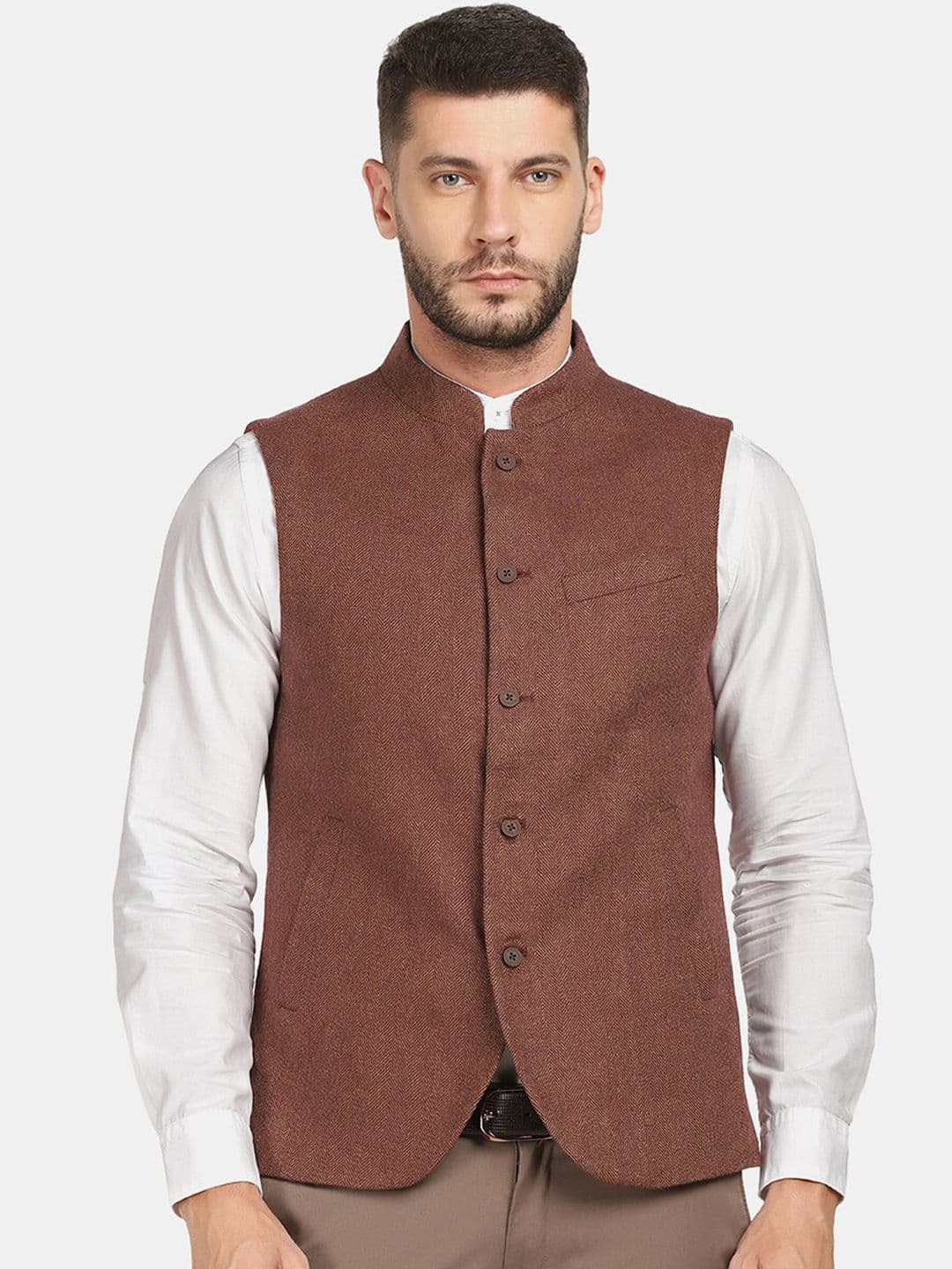 Blackberrys Men Rust Slim-Fit Nehru Jacket - view 1