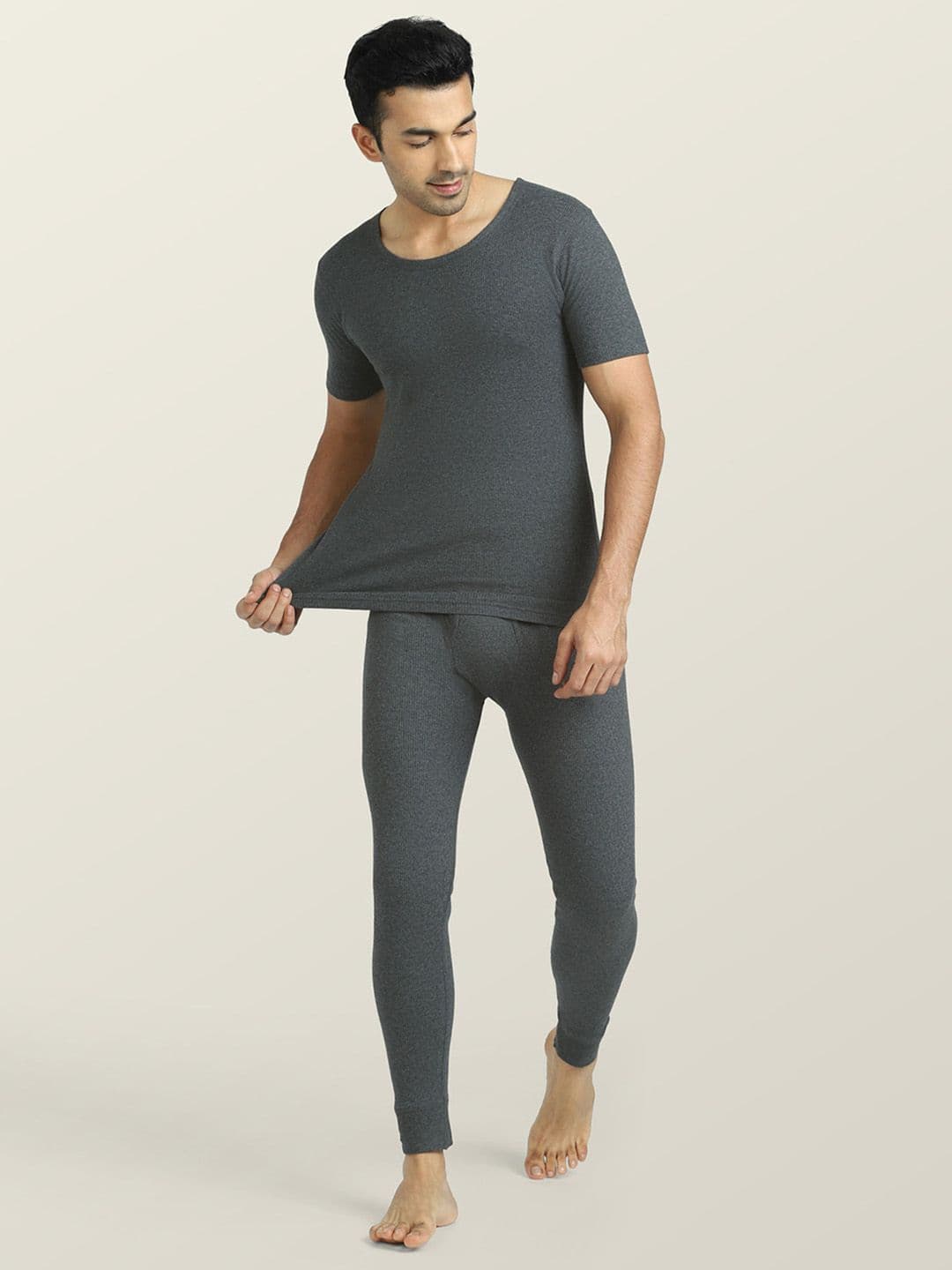 XYXX Men Grey Cotton Rich Short Sleeve Thermal Set - view 1