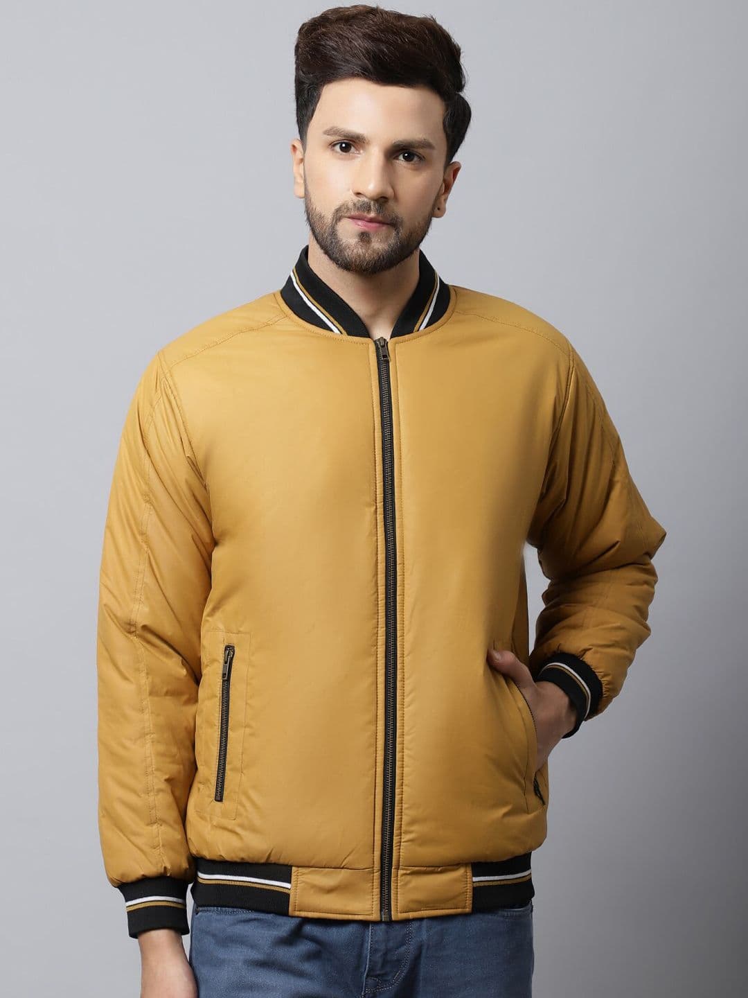 Cantabil Men Mustard & Black Lightweight Bomber Jacket - view 1