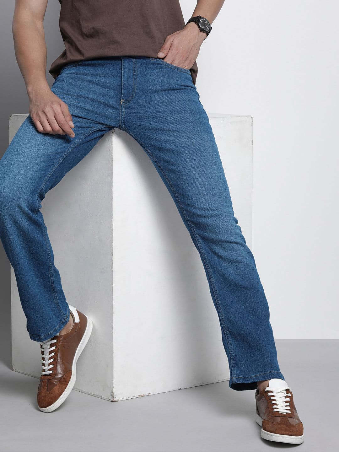 The Indian Garage Co Men Bootcut Light Fade Stretchable Jeans - view 1