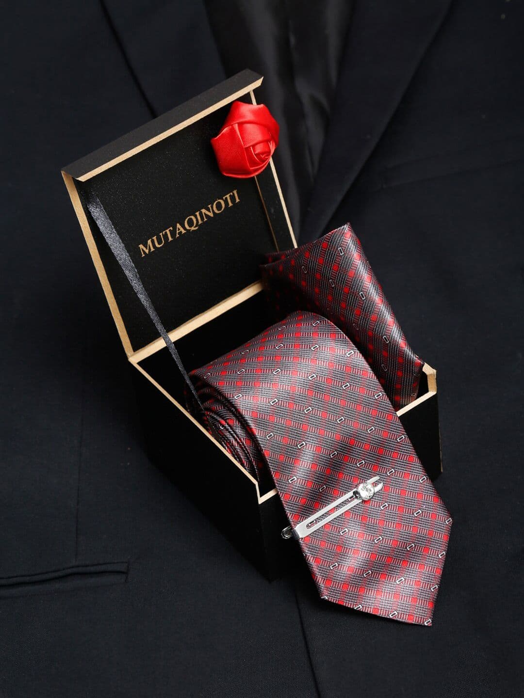 MUTAQINOTI Men Printed Silk Blend Necktie Accessory Gift Set - view 1