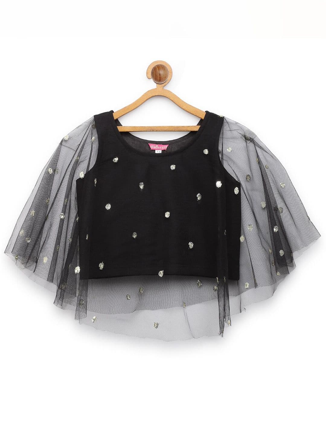 studio rasa Black Sequins Embroidered Net Cape Top - view 1