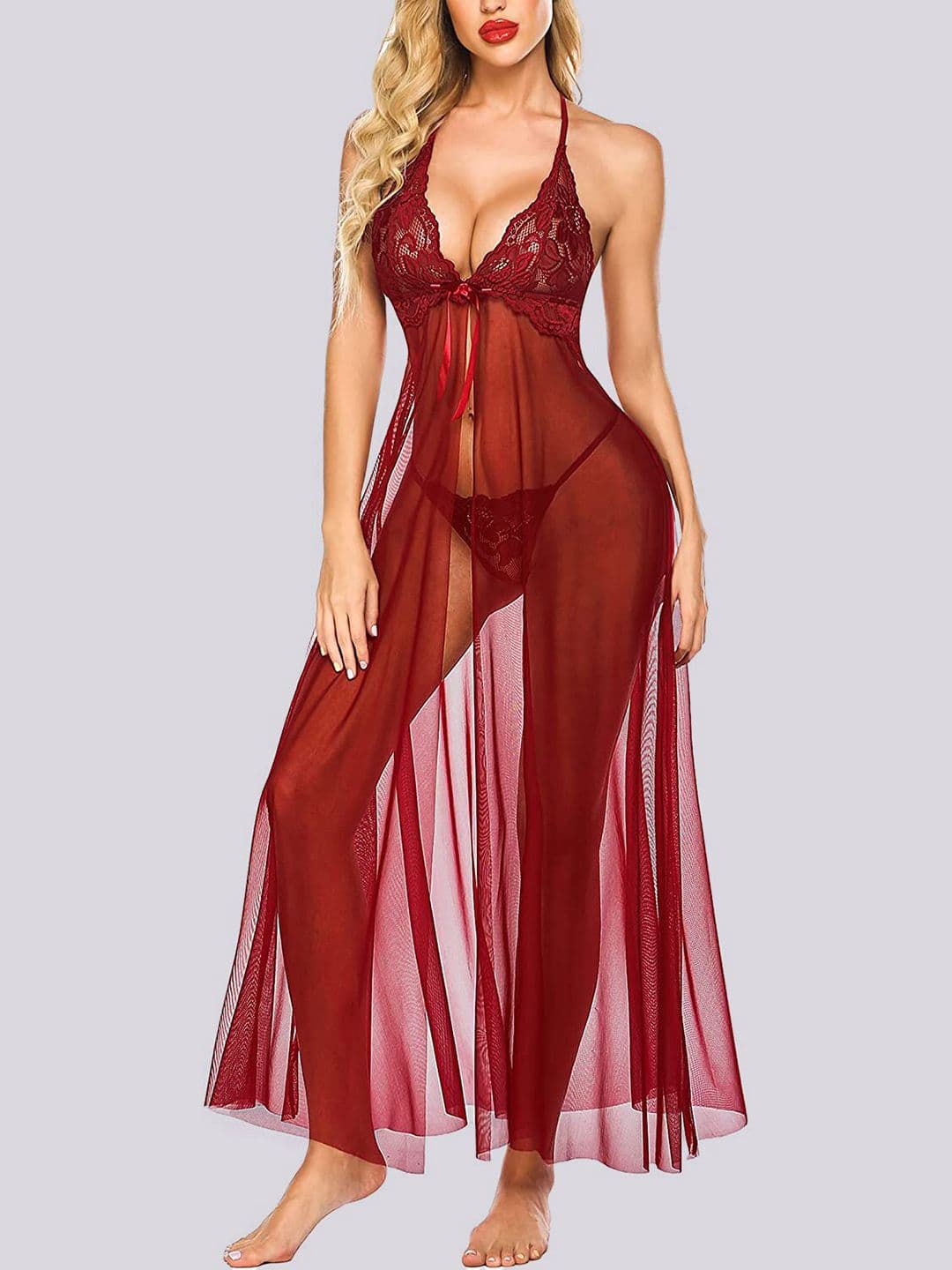 Herryqeal Maroon Net Baby Doll - view 1