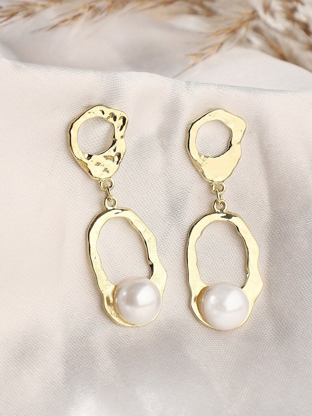 SOHI Gold Plated & White Contemporary Drop Earrings - view 1