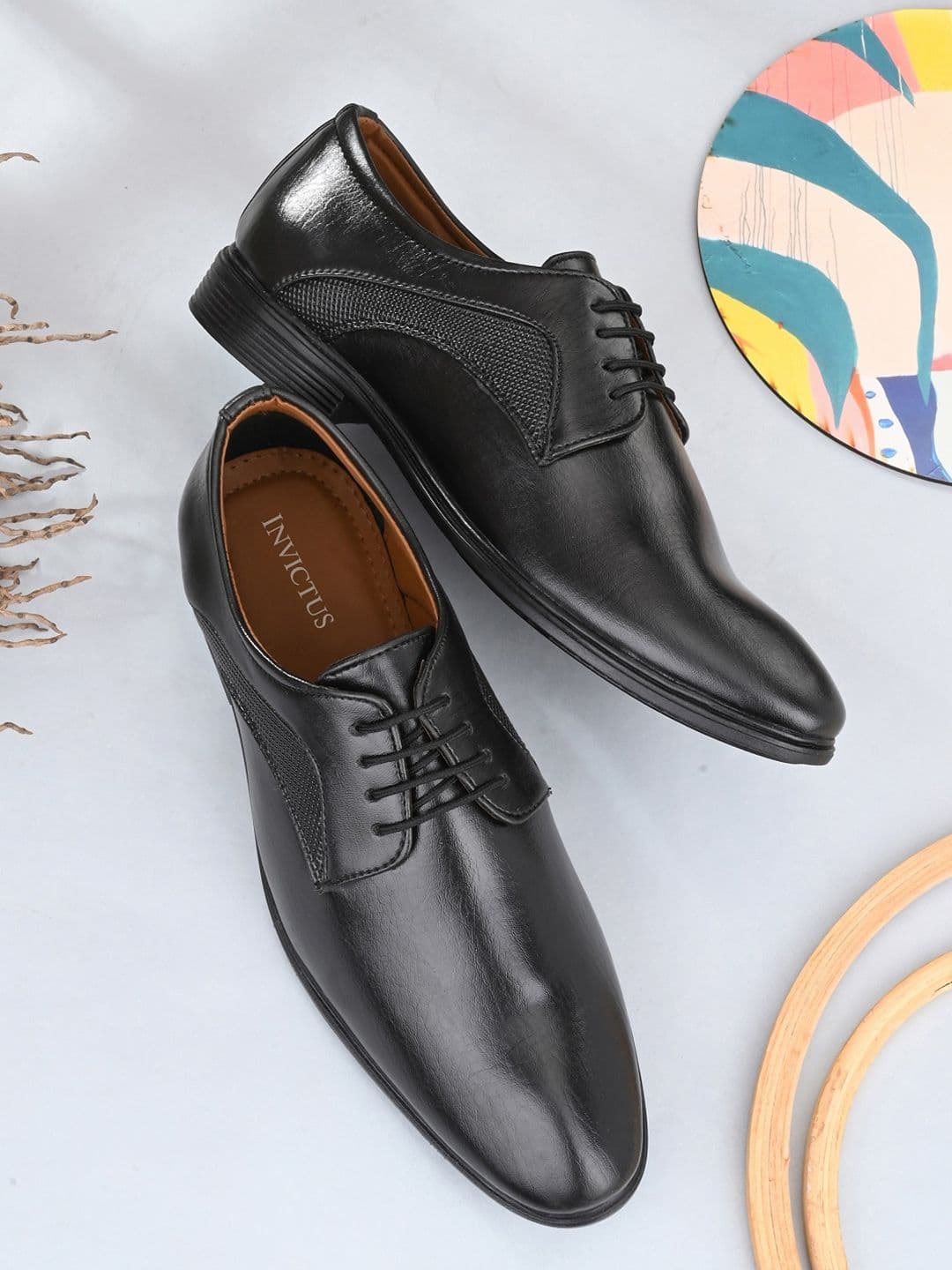 INVICTUS Men Black Solid Formal Derbys - view 1