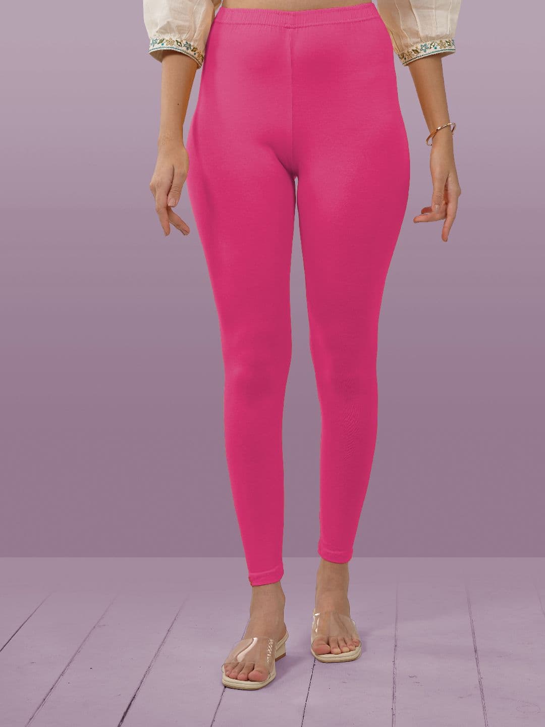 LYRA Women Pink Solid Cotton Ankle-Length Leggings - view 1