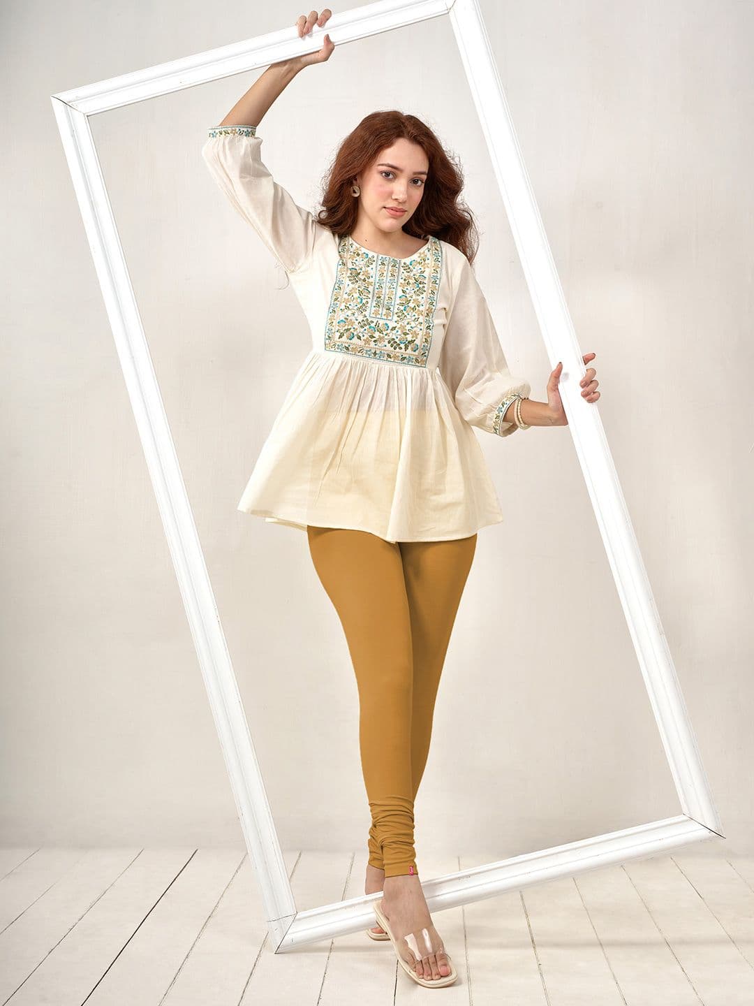 LYRA Women Nude Solid Churidar Length Leggings - view 1