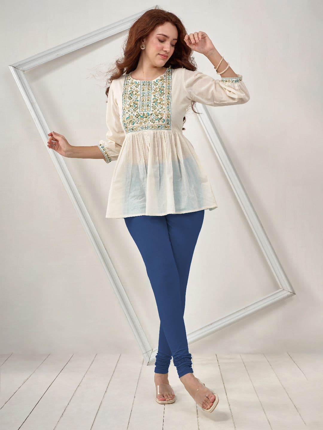 LYRA Women Blue Solid Churidar Length Leggings - view 1